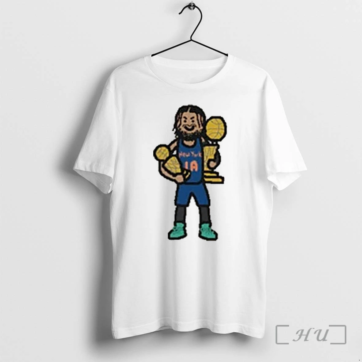 Officials New York Knicks Jalen Brunson 1a Champions 2026 Paint Caricature Trophy Premium T Shirts Sweater Hoodie