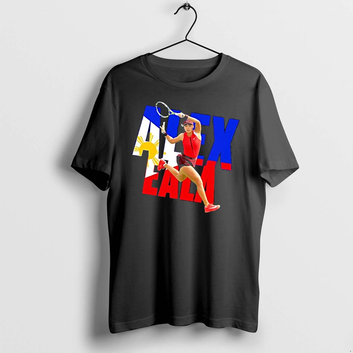 Officials Alex Eala Female Tennis Player Midair Action Shot Philippine Flag Typography Mens T Shirt Sweater Hoodie