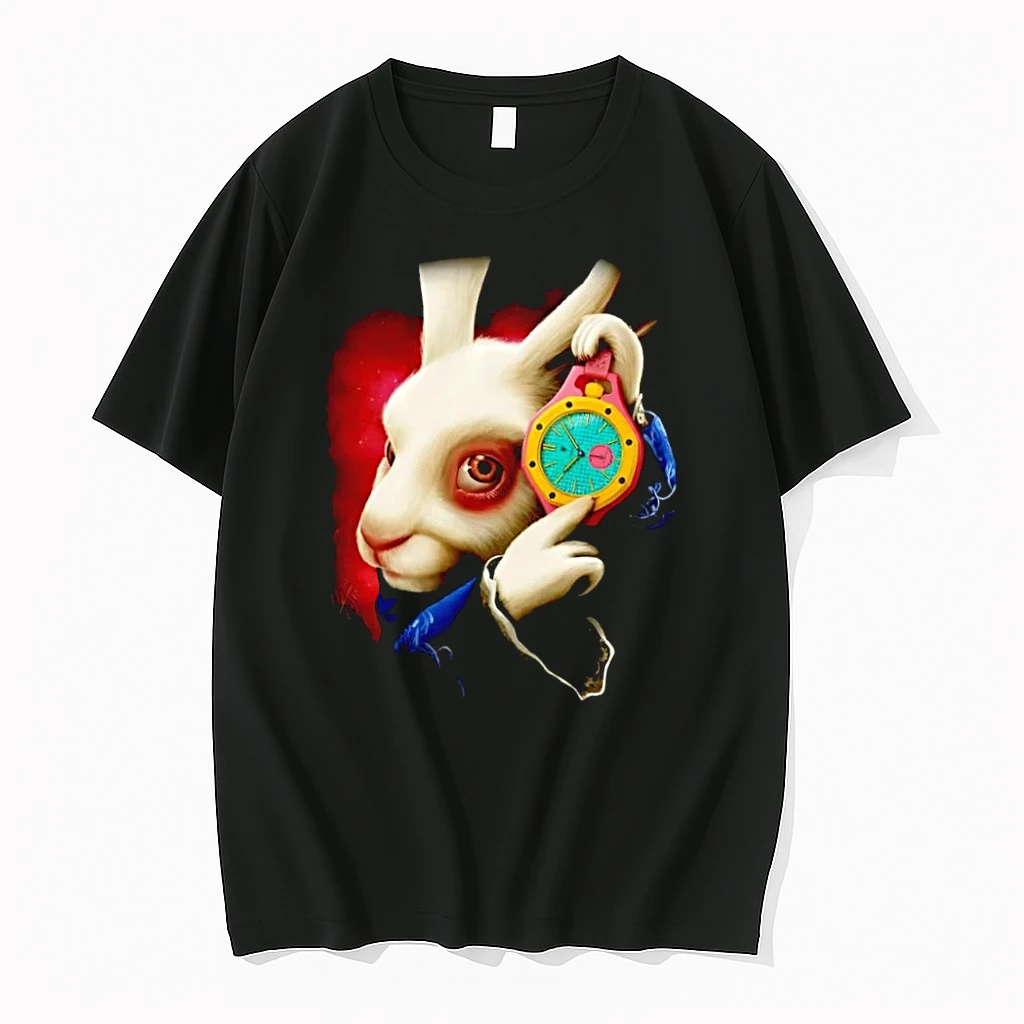 Officials Alice In Wonderland White Rabbit With Colorful Pocket Watch Black T Shirt Sweater Hoodie