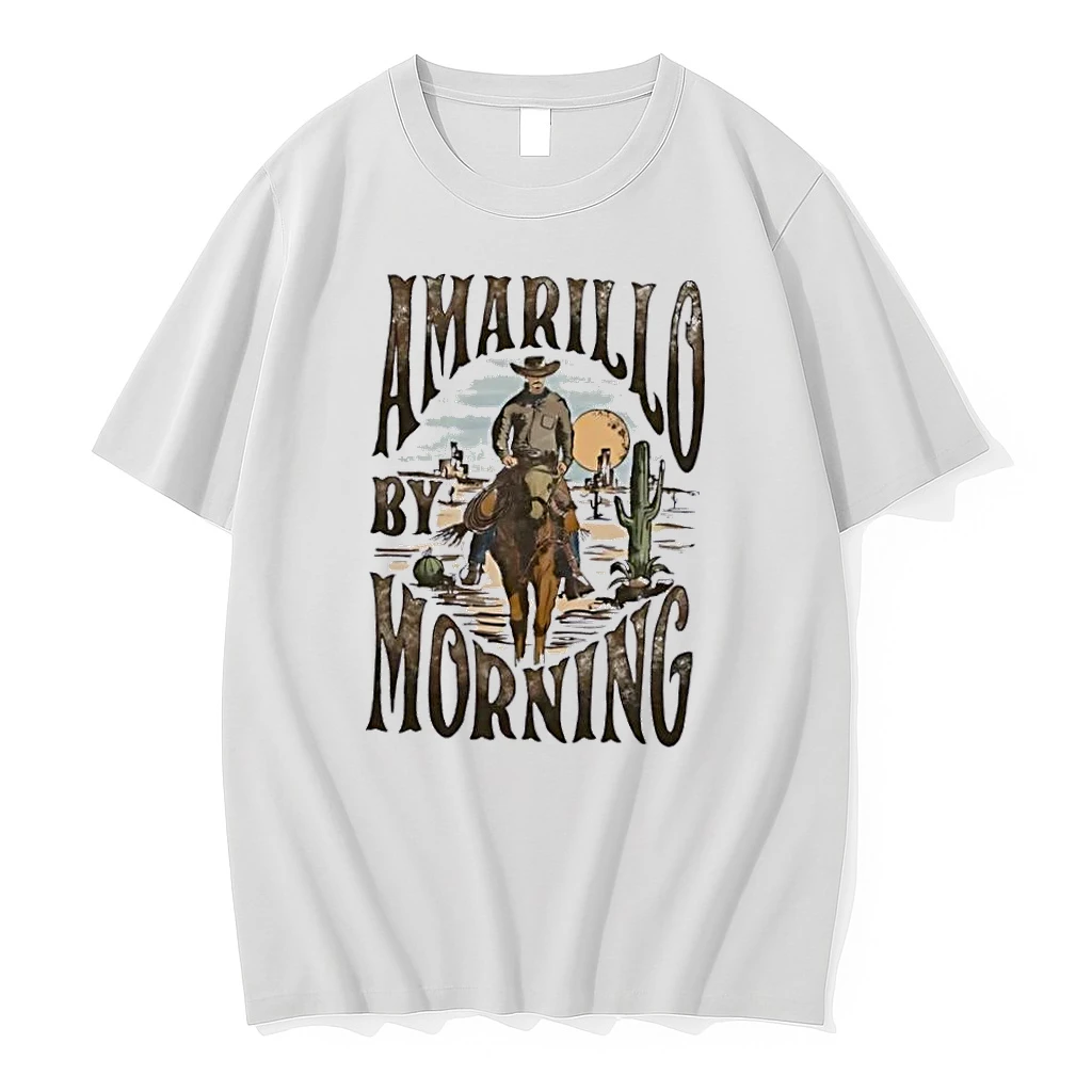 Officials Amarillo By Morning Cowboy Riding Horse Desert Cactus Sun White Womens T Shirt Sweater Hoodie