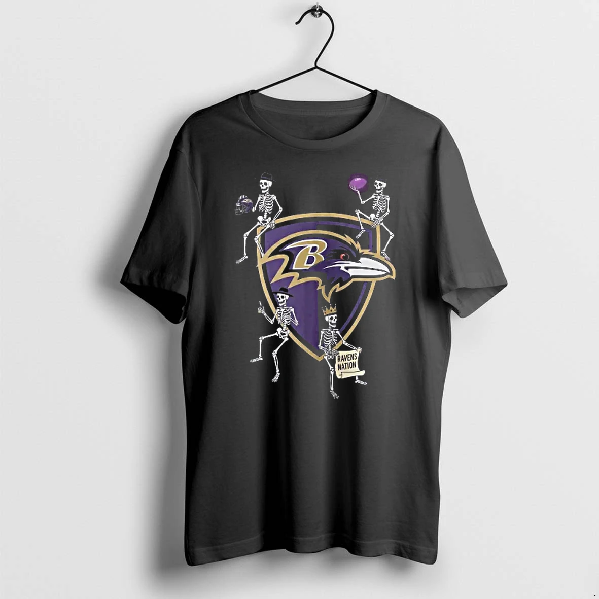 Officials Baltimore Ravens Nfl Nation Skeletons Football Helmet Shield T Shirt Sweater Hoodie