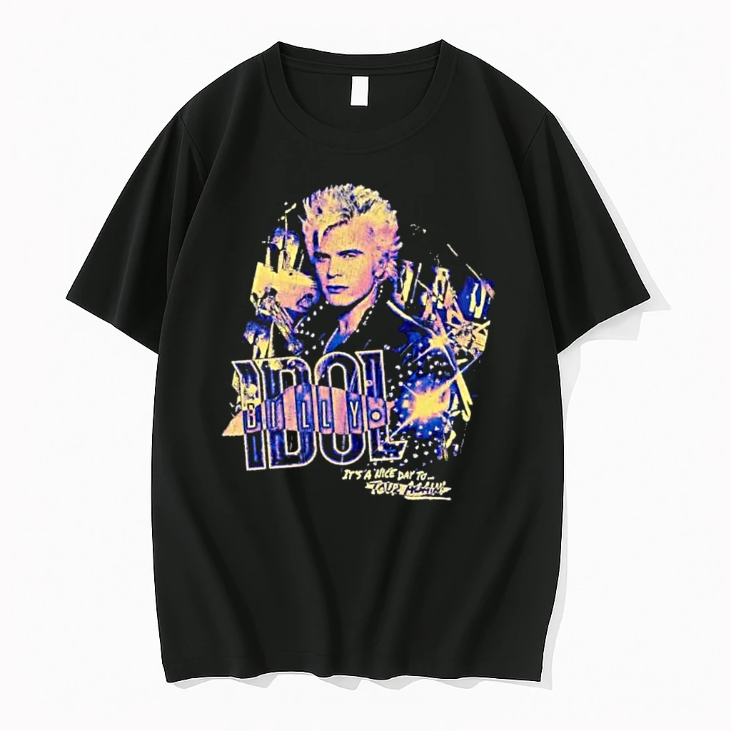 Officials Billy Idol Its A Nice Day To Tour Again Cracked Texture Portrait Distressed Mens T Shirt Sweater Hoodie
