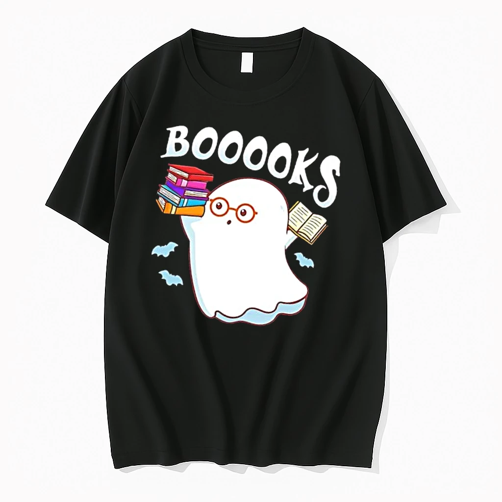 Officials Booooks Cartoon Ghost Spectacles Holding Stacked Novels Mens T Shirt Sweater Hoodie