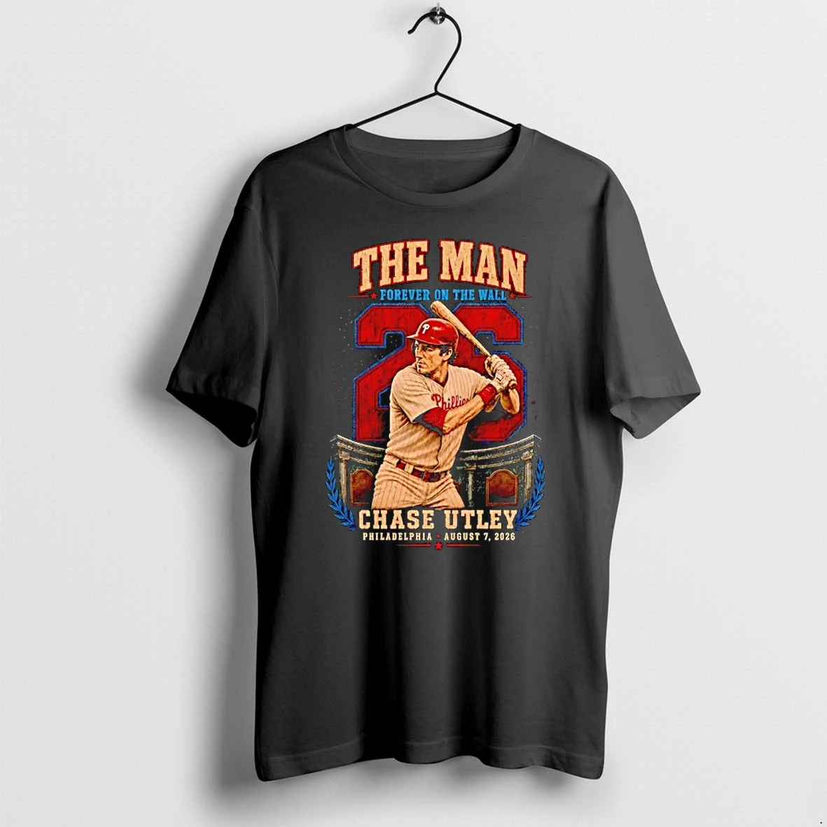 Officials Chase Utley The Man Forever On The Wall Philadelphia Phillies 26 Premium T Shirt Sweatshirt Hoodie