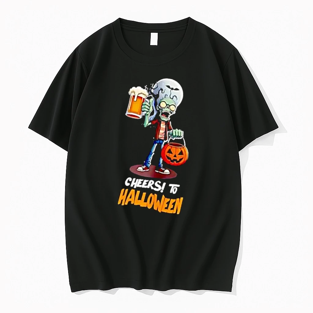 Officials Cheers To Halloween Cartoon Zombie Holding Beer Pumpkin Basket Mens T Shirt Sweater Hoodie