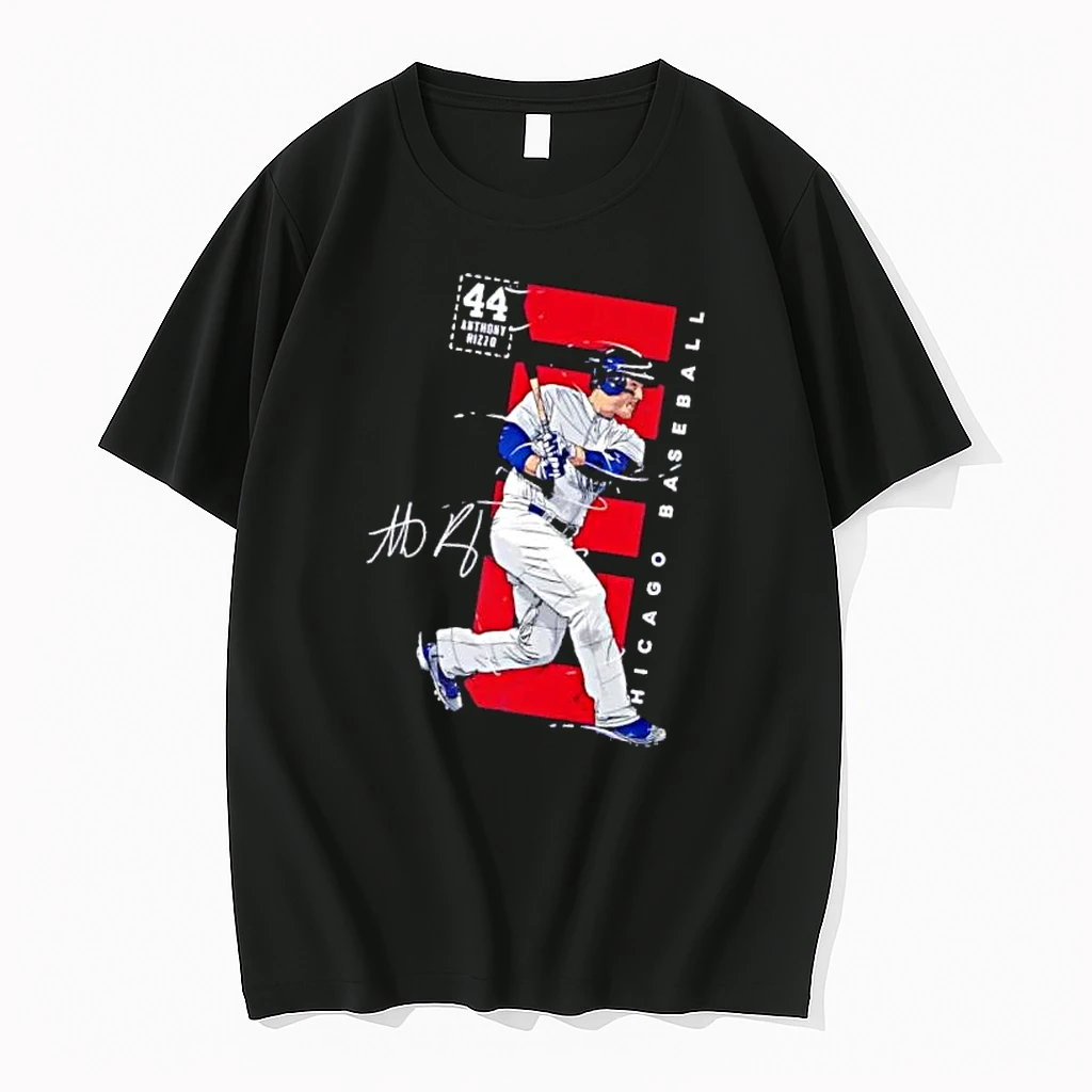 Officials Chicago Baseball 44 Anthony Rizzo Batter Swinging Red Background Line Art Mens T Shirt Sweater Hoodie