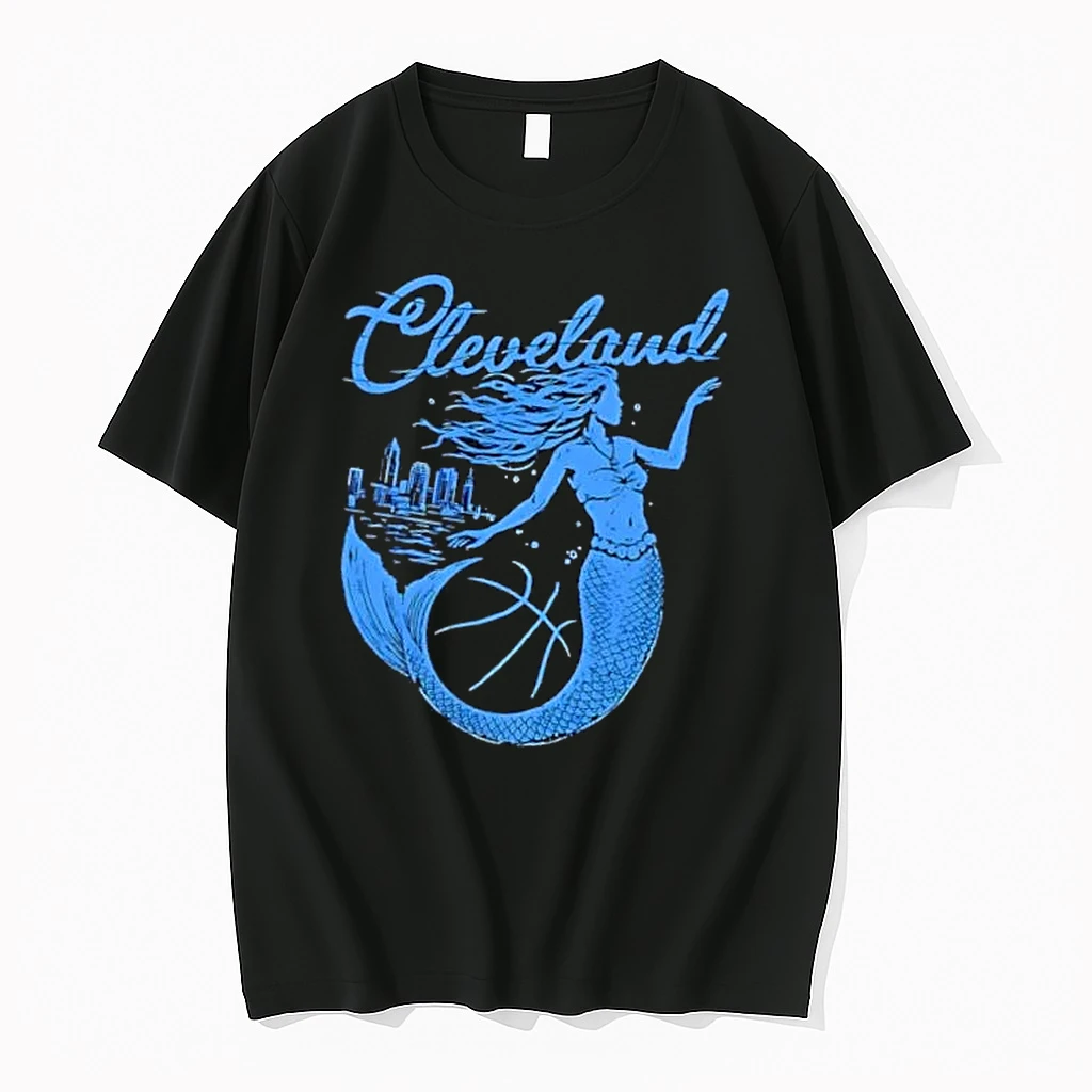 Officials Cleveland Distressed Blue Mermaid Basketball City Skyline Line Art Mens Premium T Shirt Sweatshirt Hoodie