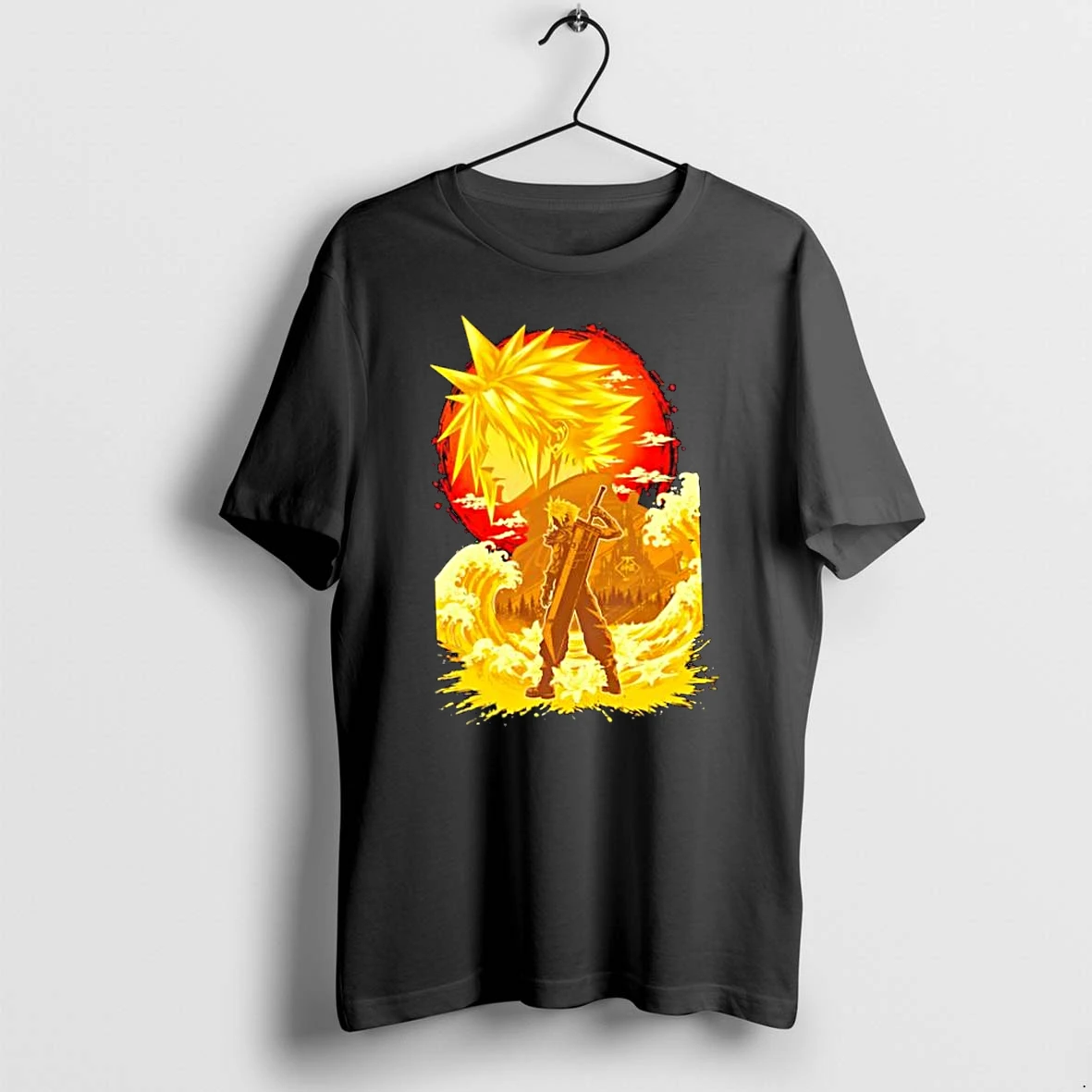 Officials Cloud Strife Final Fantasy Vii Shinra Building With Sword And Lily Flower Video Game Premium T Shirt Sweatshirt Hoodie