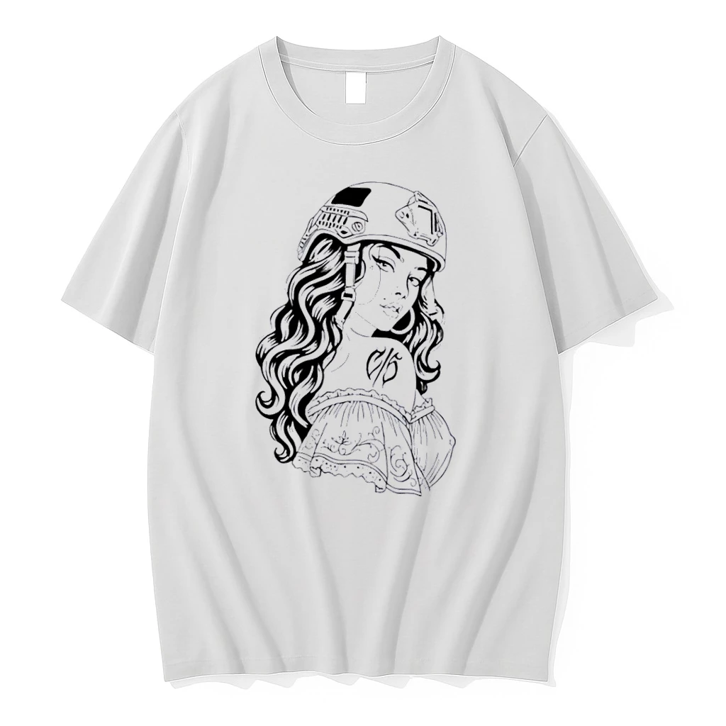 Officials Cs Tattoo Chicana Woman Wearing Military Tactical Helmet Line Art White Womens T Shirt Sweater Hoodie