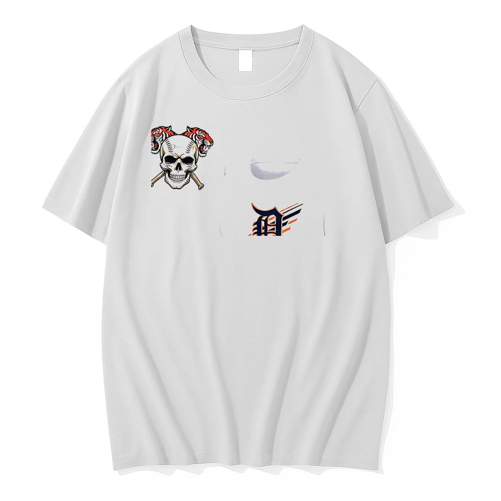 Officials Detroit Tigers Logo Skull Bat Crossed Baseball White Mens Premium T Shirt Sweatshirt Hoodie