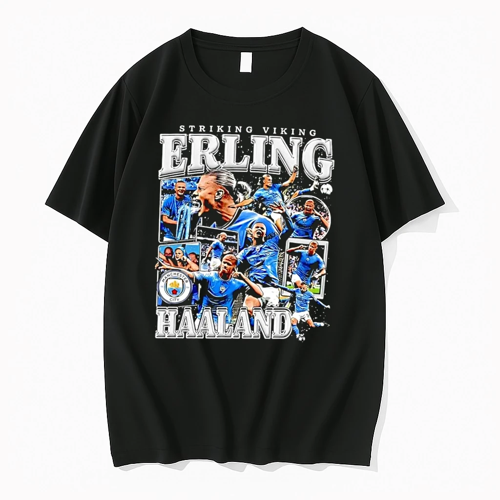 Officials Erling Haaland Manchester City Striking Viking Celebration Black T Shirt Sweater Hoodie