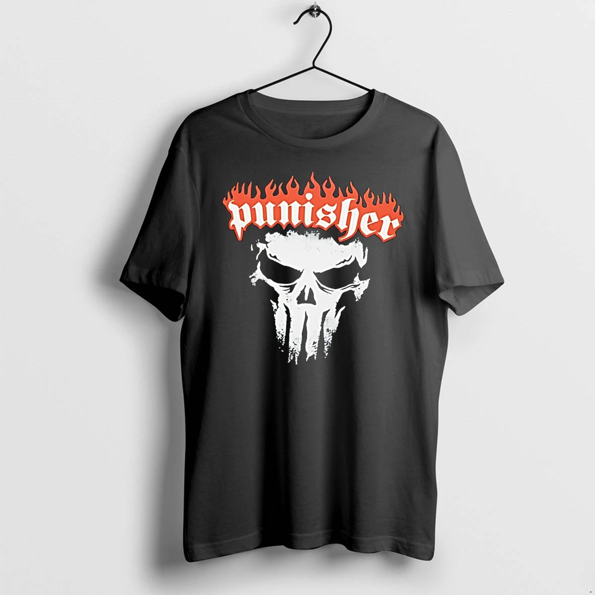 Officials Flaming Punisher Text Punisher Skull Black T Shirt Sweater Hoodie
