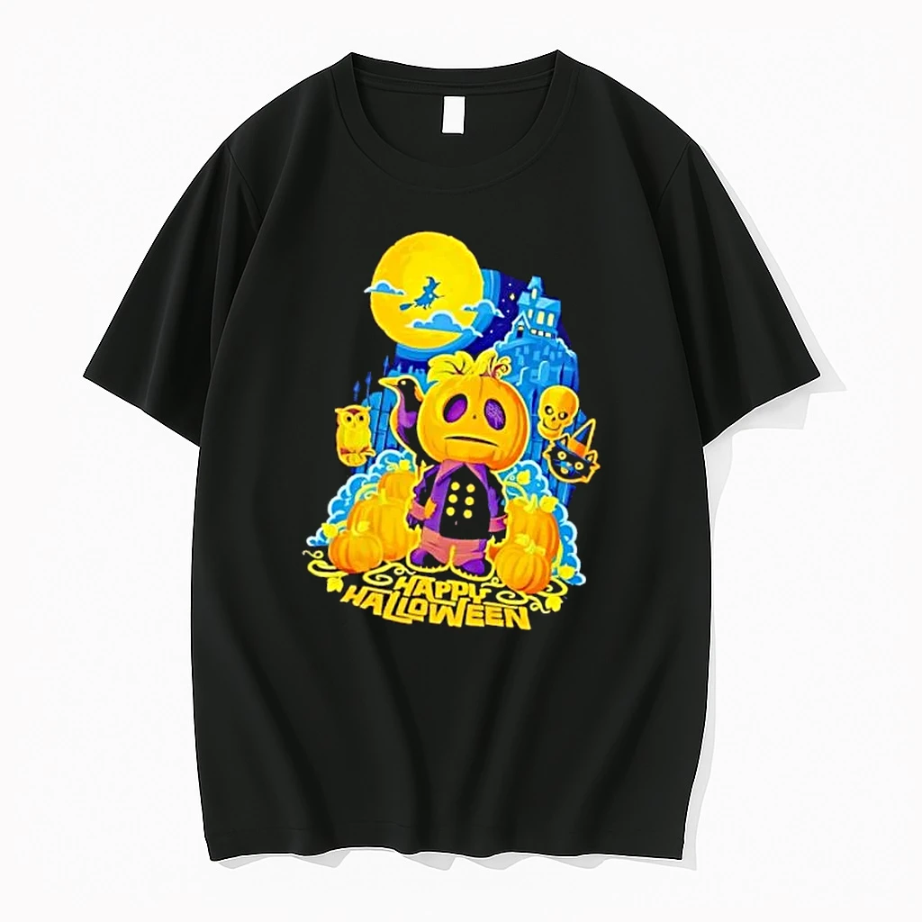 Officials Happy Halloween Cartoon Pumpkin Character Crow Haunted House Moon Mens T Shirt Sweater Hoodie