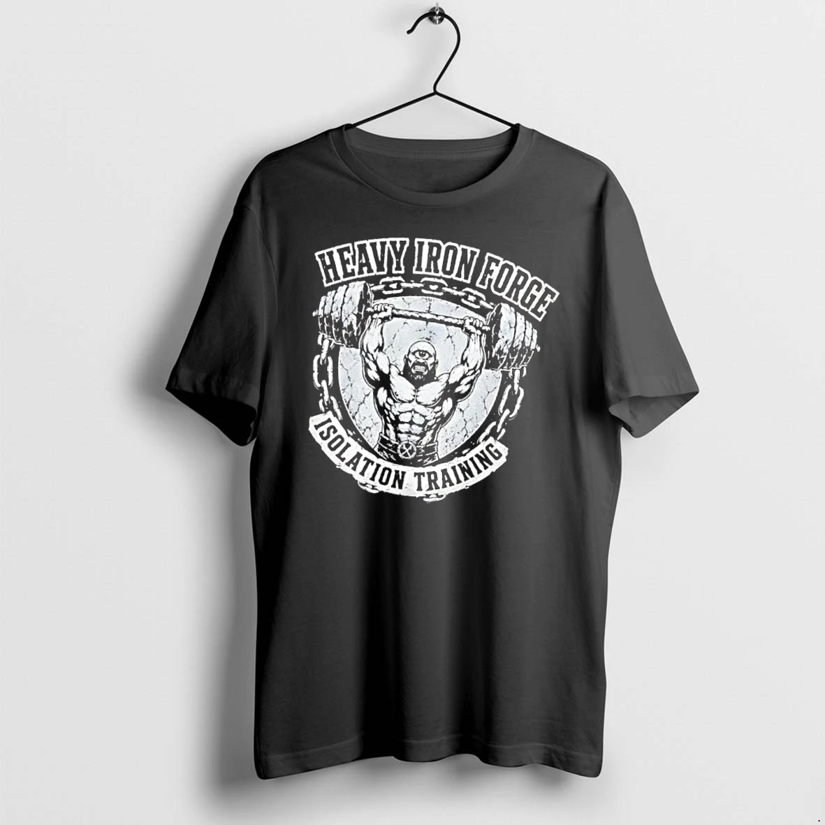 Officials Heavy Iron Forge Isolation Training Muscular Cyclops Overhead Barbell Press Distressed Mens Premium T Shirt Sweatshirt Hoodie