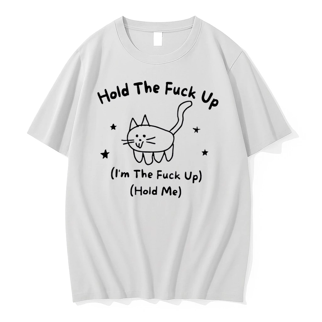 Officials Hold The Fuck Up Im Me Cartoon Cat Doodle Stars Line Art White Womens T Shirt Sweater Hoodie