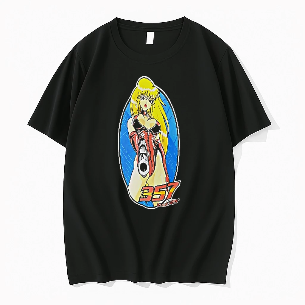 Officials Hook Ups 357 Cartoon Girl Blonde Hair Pointing Gun Blue Oval Frame Men T Shirt Sweater Hoodie