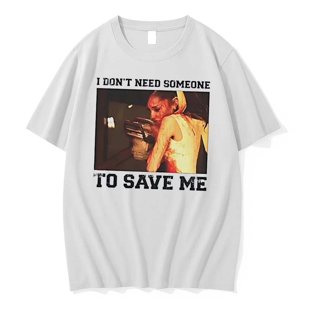 Officials I Dont Need Someone To Save Me Bloody Woman Holding Chainsaw Frame White Womens T Shirt Sweater Hoodie