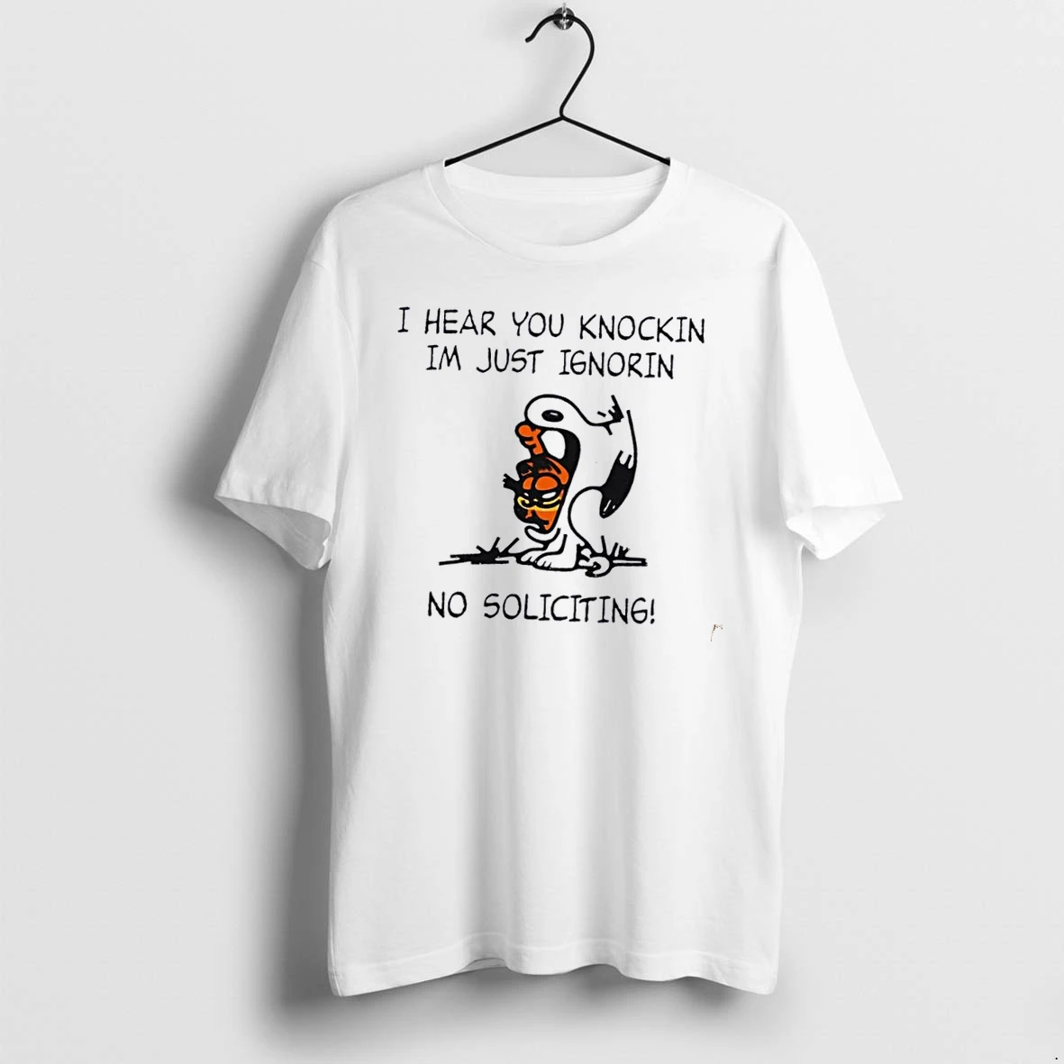 Officials I Hear You Knockin Im Just Ignorin No Soliciting Cartoon Cat Headphones White Womens T Shirt Sweater Hoodie