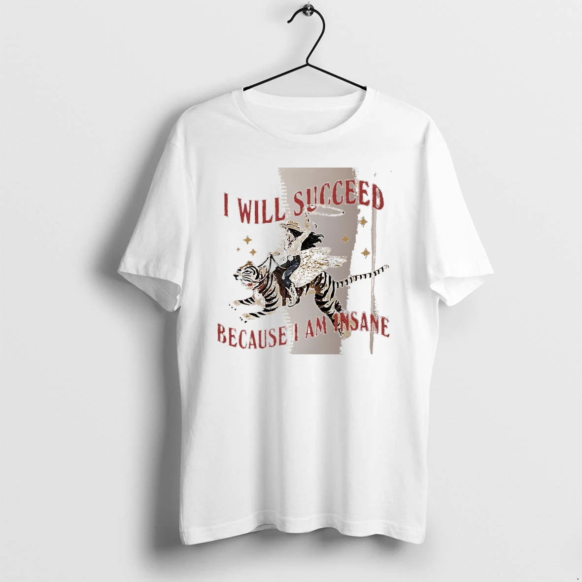 Officials I Will Succeed Because I Am Insane Cowgirl Riding Winged Tiger White Premium T Shirt Sweatshirt Hoodie