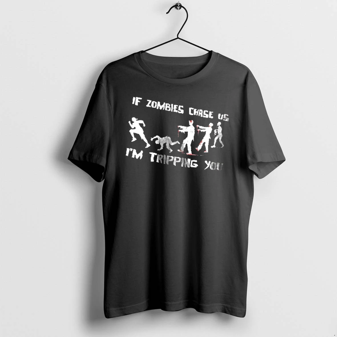 Officials If Zombies Chase Us Im Tripping You Tripped Person Chasing Silhouette Men T Shirt Sweater Hoodie