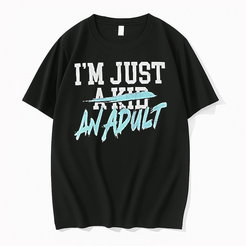 Officials Im Just A Kid An Adult Distressed Block Text Blue Paint Brush Youth T Shirt Sweater Hoodie