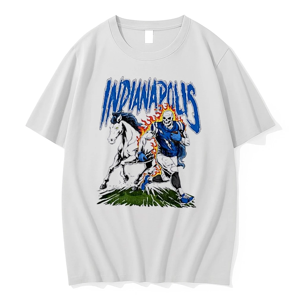 Officials Indianapolis Colts Nfl Flaming Skull Football Player Running White Horse Grass Distressed White Womens T Shirt Sweater Hoodie