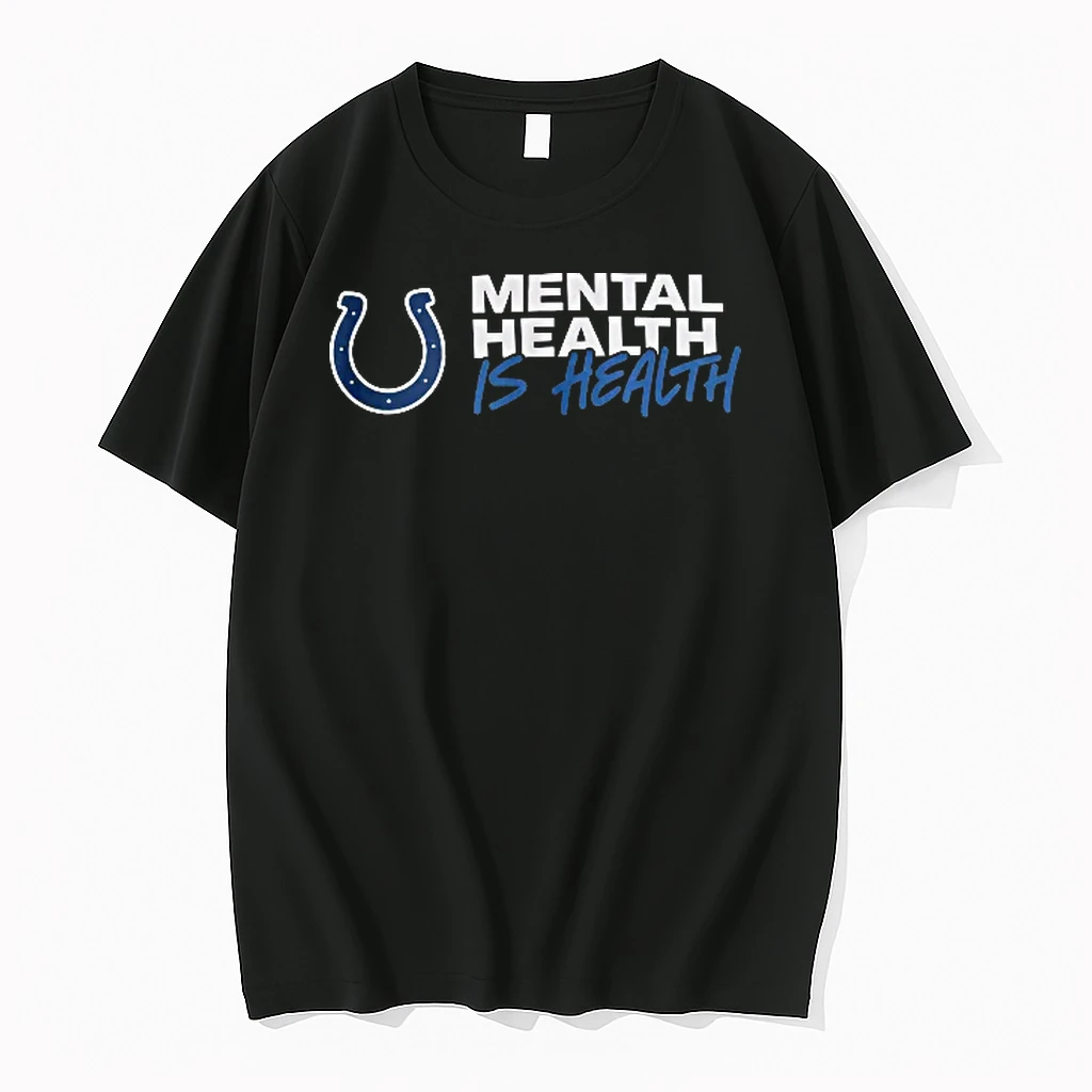 Officials Indianapolis Colts Nfl Mental Health Is Horseshoe Logo Blue Brush Script T Shirt Sweater Hoodie