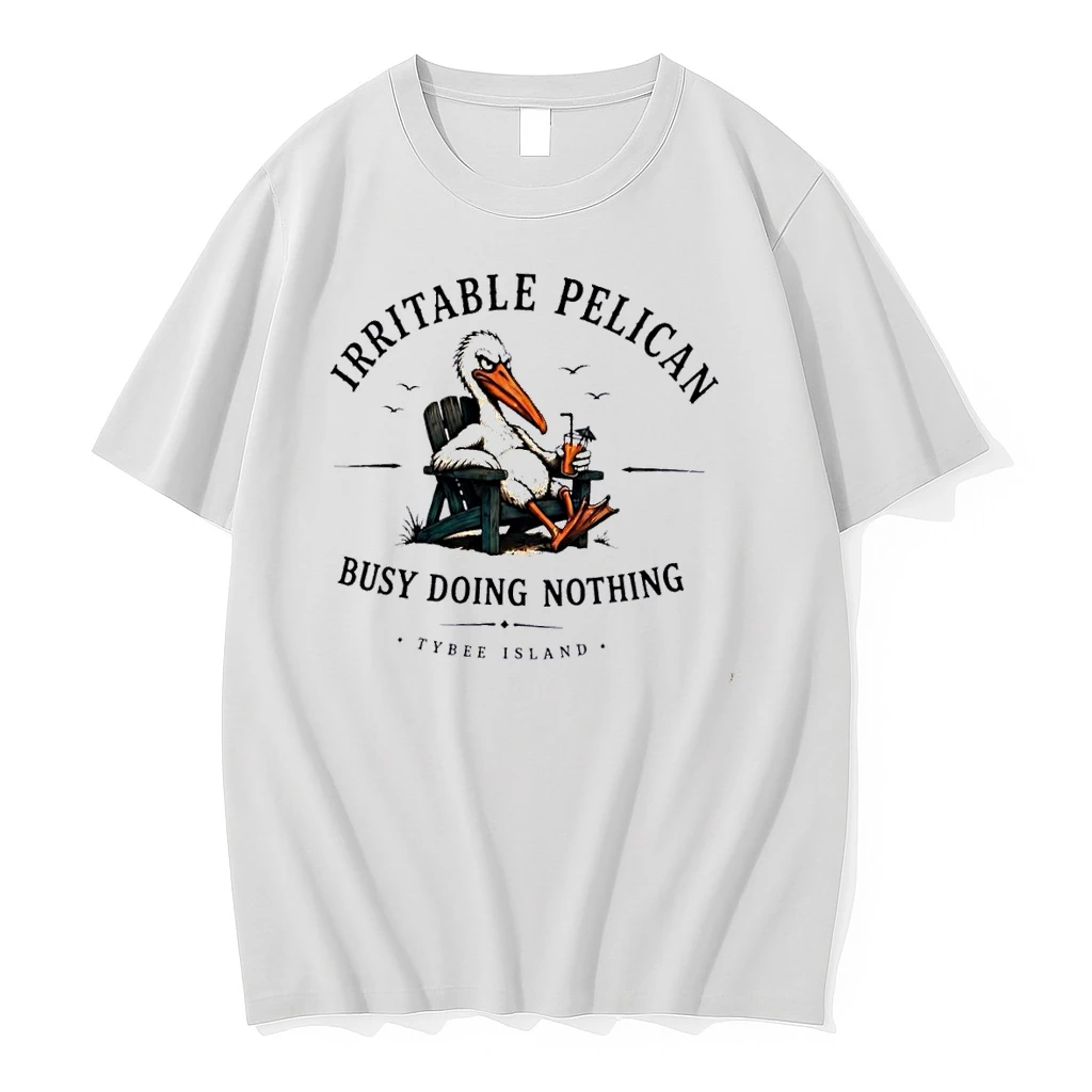 Officials Irritable Pelican Busy Doing Nothing Tybee Island Angry Cartoon Bird Beach Chair Cocktail White Womens T Shirt Sweater Hoodie