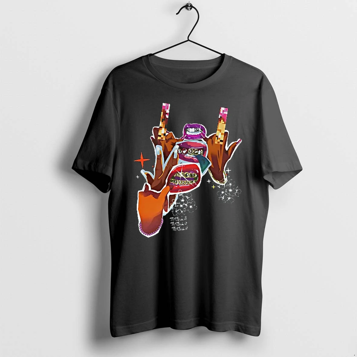 Officials Japanese Kanji Text Lips And Gold Grillz Mouth And Hands Urban T Shirt Sweater Hoodie