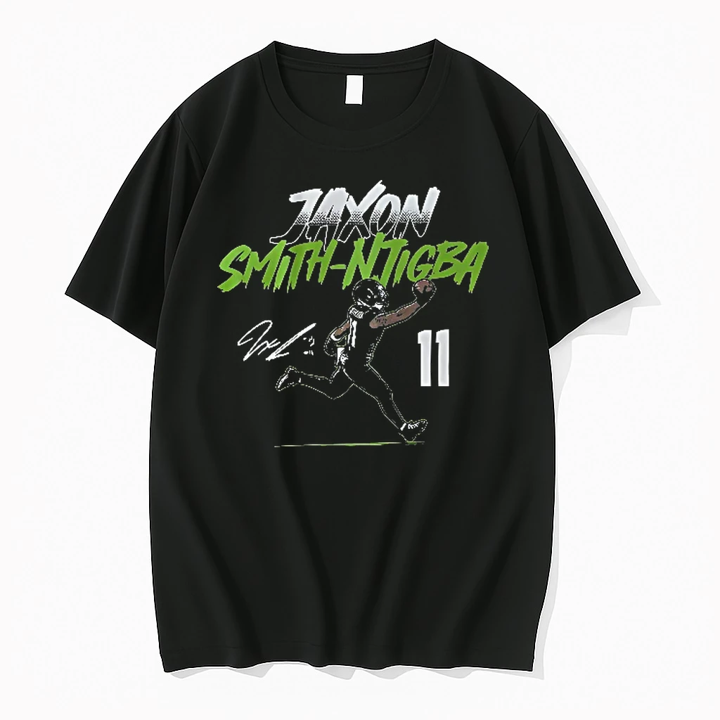 Officials Jaxon Smith Njigba 11 Football Player Running Catch Signature Green Text Youth T Shirt Sweater Hoodie