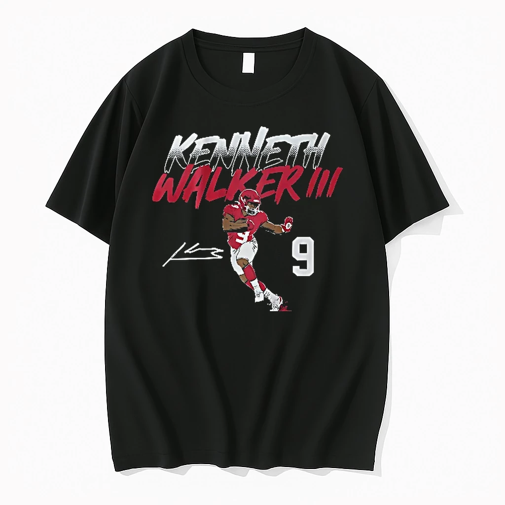 Officials Kenneth Walker Iii 9 Football Player Running Stiff Arm Halftone Youth T Shirt Sweater Hoodie