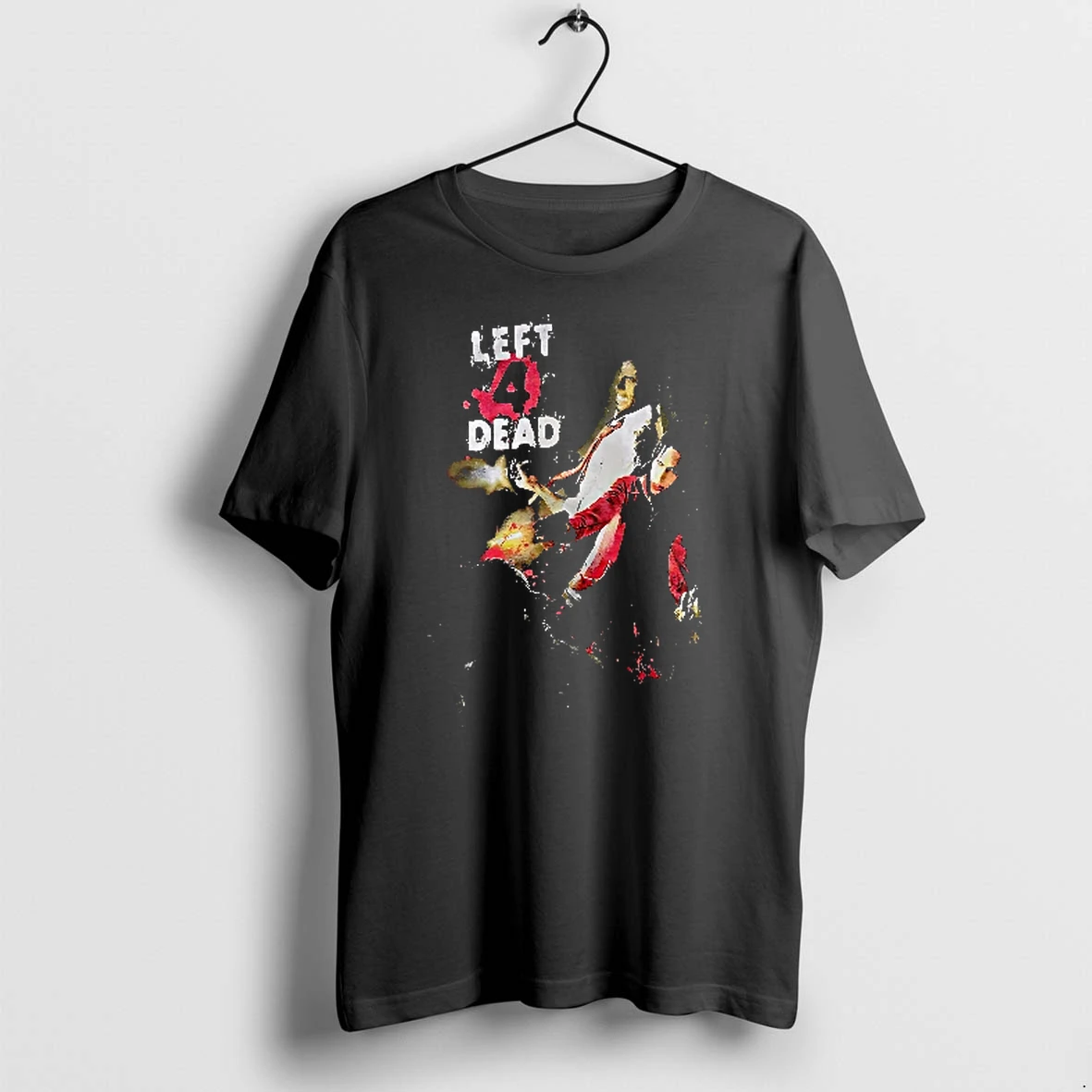 Officials Left For Dead Survivors Shooting Pistols Muzzle Flash Blood Splatter Distressed Men T Shirt Sweater Hoodie