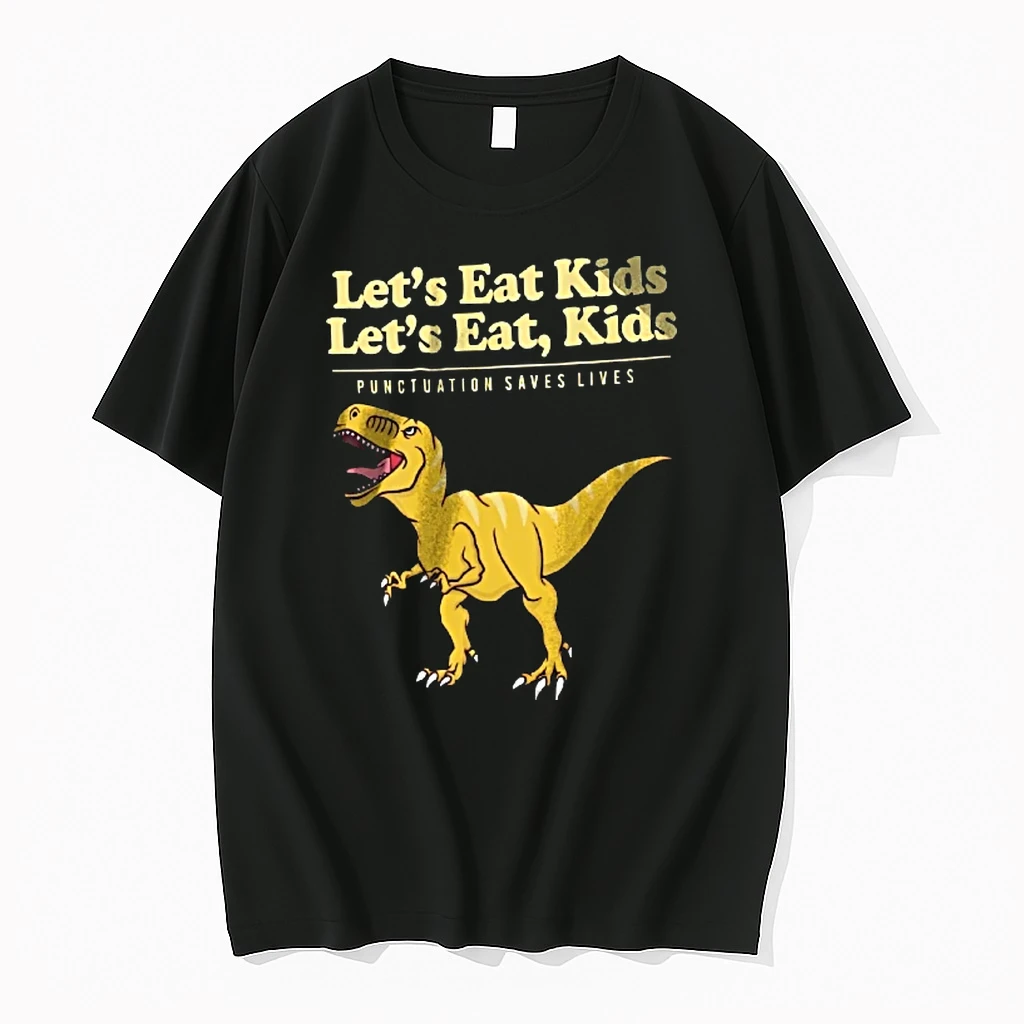 Officials Lets Eat Kids Punctuation Saves Lives Yellow Roaring Tyrannosaurus Rex Dinosaur Cartoon Youth T Shirt Sweater Hoodie