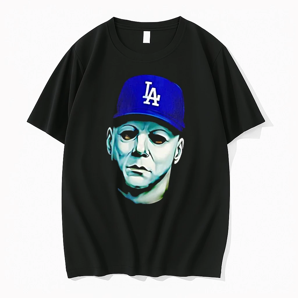 Officials Los Angeles Dodgers Mlb Michael Myers Mask Blue Cap Portrait Mens T Shirt Sweater Hoodie