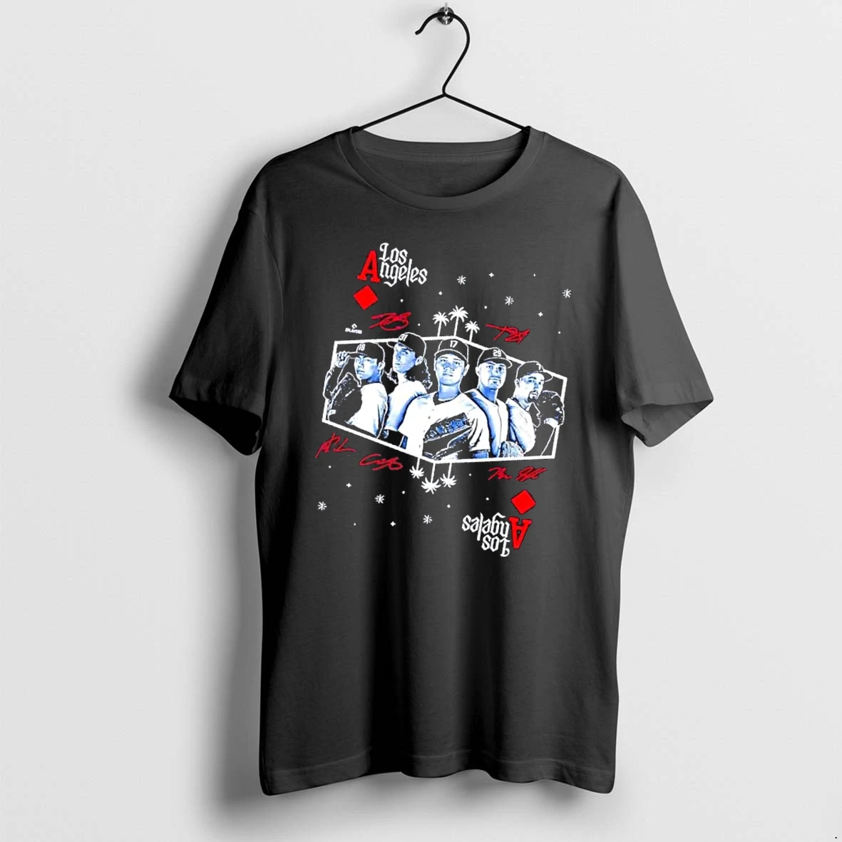 Officials Los Angeles Dodgers Mlb Playing Card Halftone Baseball Players Palm Trees Mens Premium T Shirt Sweatshirt Hoodie
