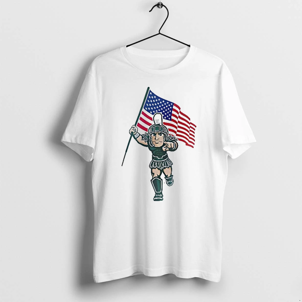 Officials Michigan State Spartans Ncaa Cartoon Sparty Mascot Holding American Flag Pointing Men T Shirt Sweater Hoodie