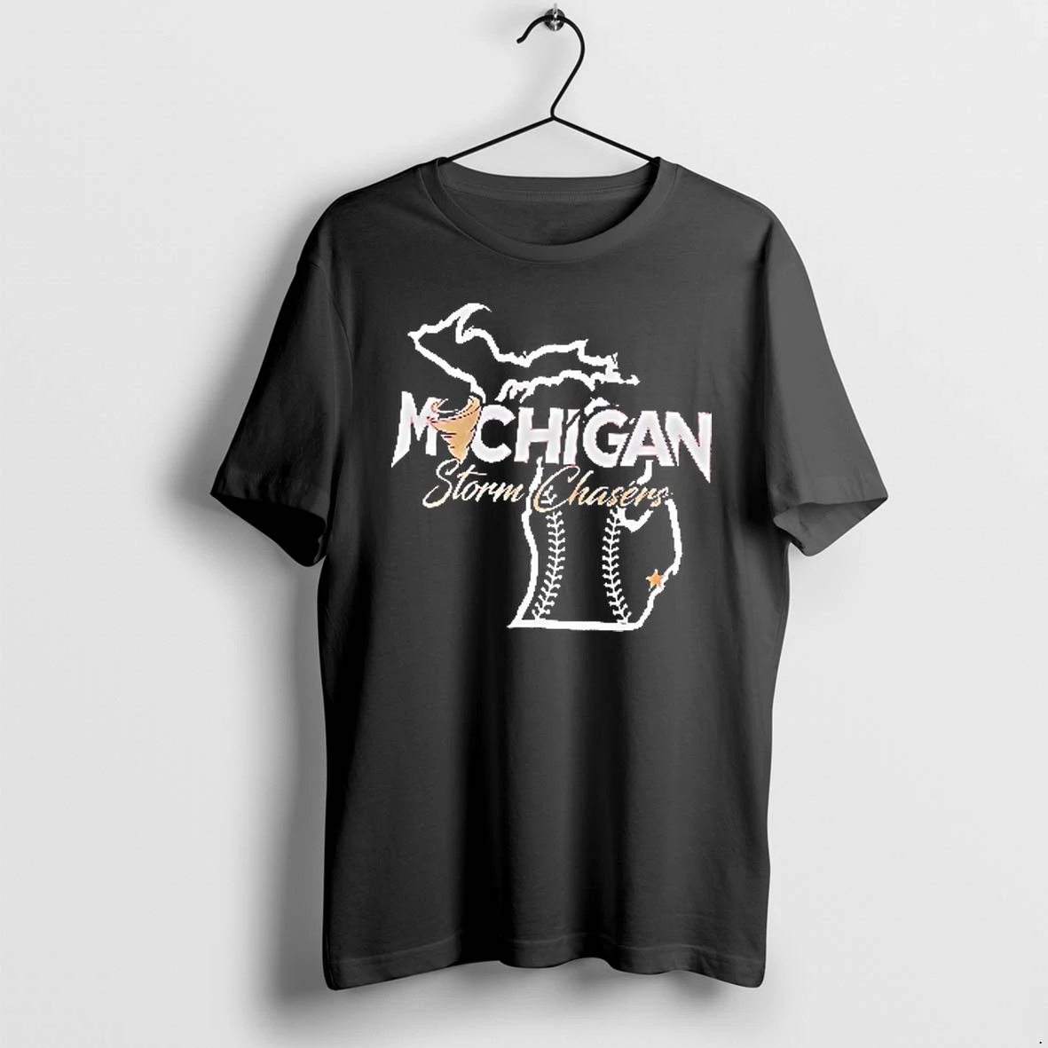 Officials Michigan Storm Chasers State Map Outline Tornado Baseball Seams Star Men T Shirt Sweater Hoodie