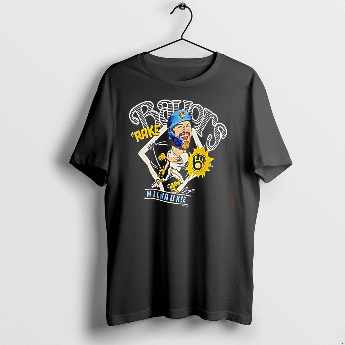 Officials Milwaukee Brewers Mlb Rake Cartoon Caricature Baseball Player Mens T Shirt Sweater Hoodie