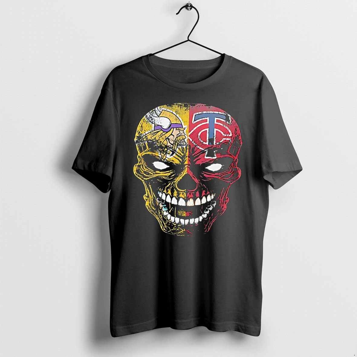 Officials Minnesota Vikings And Minnesota Twins Skull Black Premium T Shirt Sweatshirt Hoodie