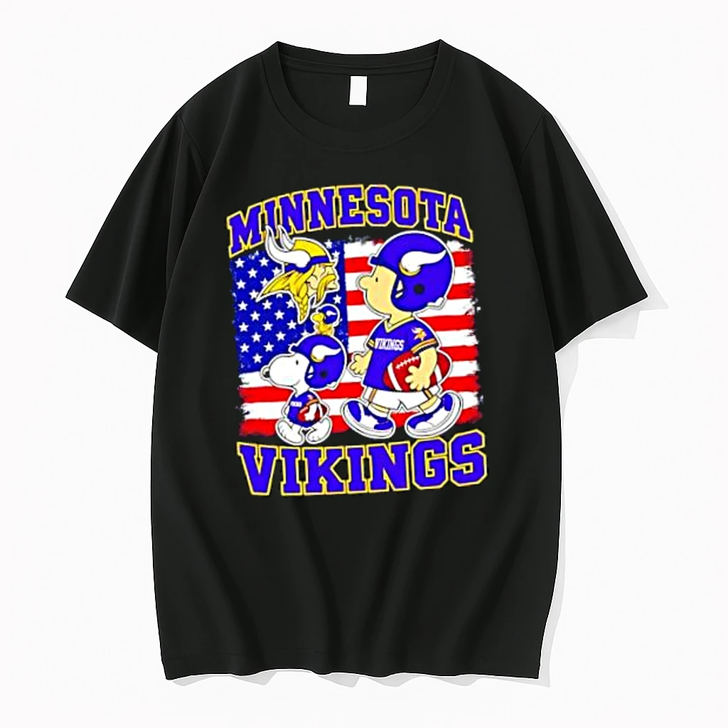 Officials Minnesota Vikings X Snoopy And Charlie Brown Football American Flag Distressed Merch T Shirt Sweater Hoodie