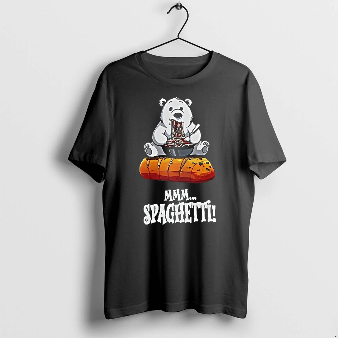 Officials Mmm Spaghetti Cartoon Polar Bear Eating Pasta Garlic Bread Youth T Shirt Sweater Hoodie