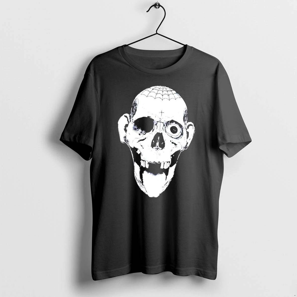 Officials Monochrome Skeleton Spiderweb Eyeball Tongue Illustration Mens T Shirt Sweater Hoodie