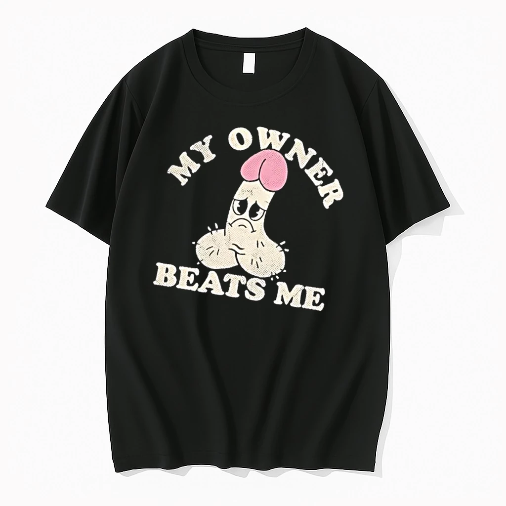 Officials My Owner Beats Me Sad Cartoon Penis Character Halftone Distressed Mens Premium T Shirt Sweatshirt Hoodie