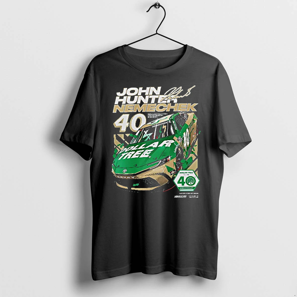 Officials Nascar Dollar Tree 301 New Hampshire Est 1986 John Hunter Nemechek 40th Anniversary 2026 Green Gold Toyota Camry Race Car Youth T Shirt Sweater Hoodie