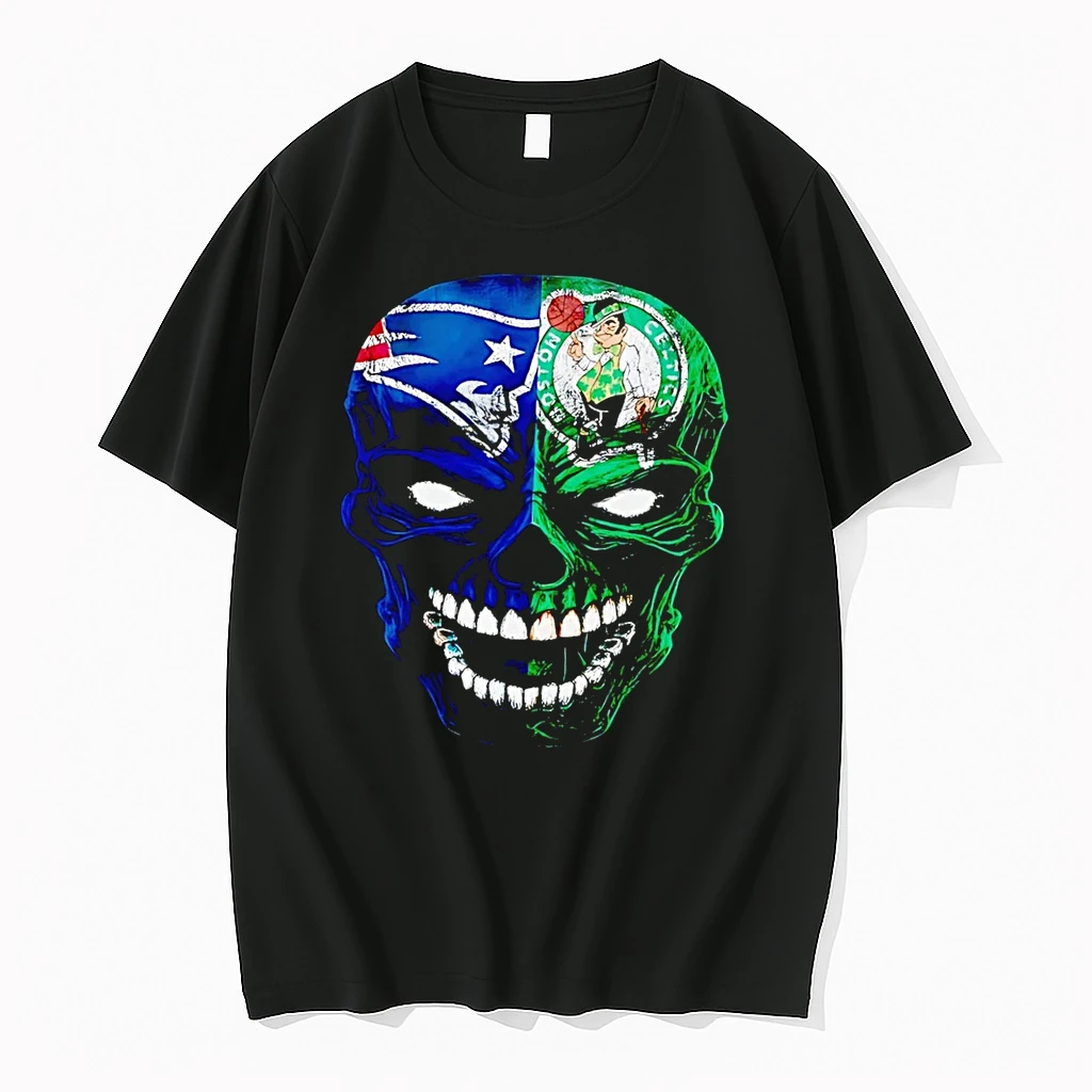 Officials New England Patriots Boston Celtics Split Face Skull Black Premium T Shirt Sweatshirt Hoodie