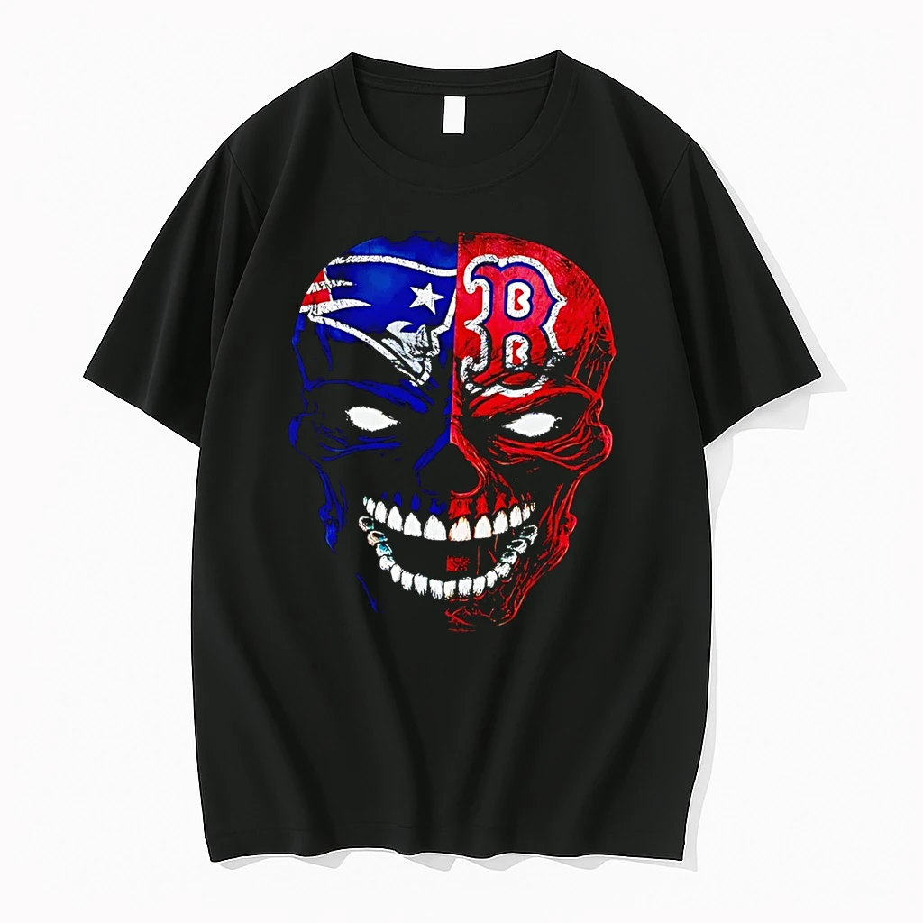 Officials New England Patriots And Boston Red Sox Split Skull Black Premium T Shirt Sweatshirt Hoodie