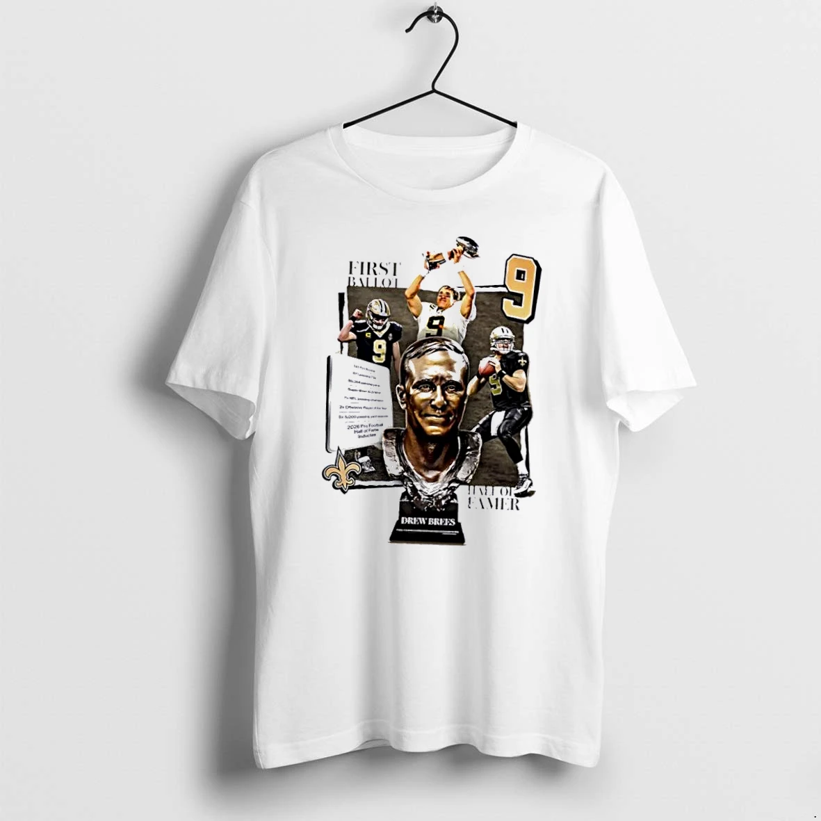 Officials New Orleans Saints Nfl First Ballot Hall Of Famer Drew Brees 2026 Bust Trophy Player Collage White Womens T Shirt Sweater Hoodie