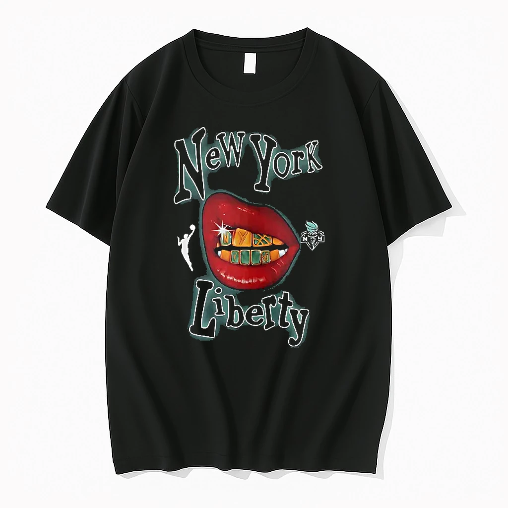Officials New York Liberty Wnba Glossy Red Lips Gold Emerald Grill T Shirt Sweater Hoodie