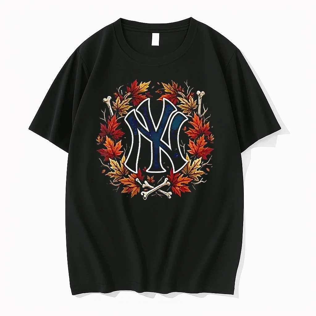 Officials New York Yankees Maple Leaves Skull Crossed Bats Baseballs Halloween Black Mens Premium T Shirt Sweatshirt Hoodie
