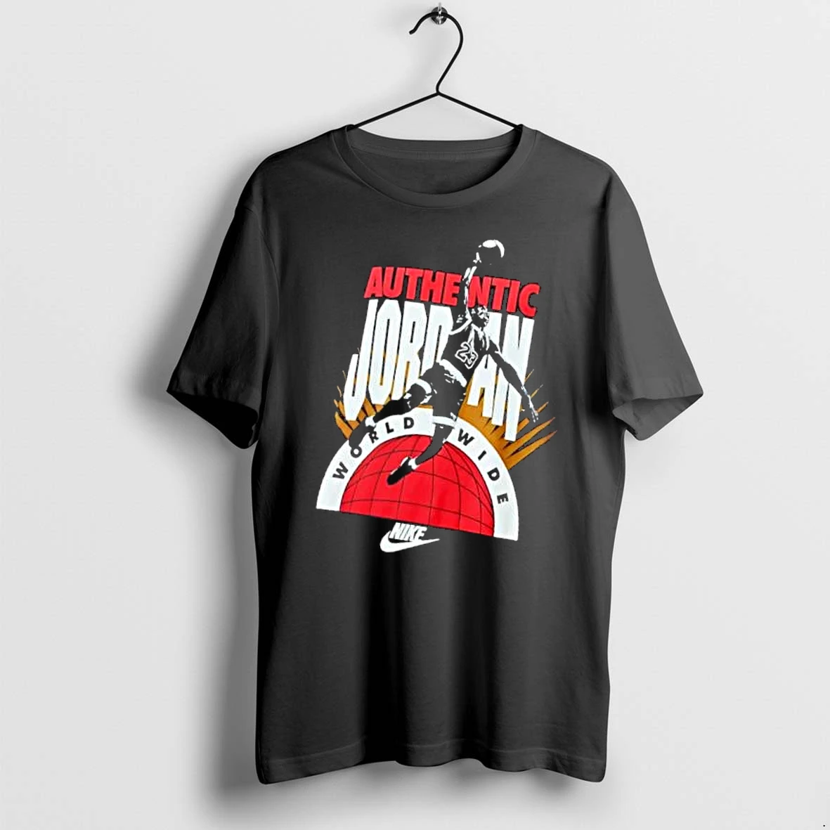 Officials Nike Authentic Jordan World Wide Player Dunking Over Red Globe Mens Premium T Shirt Sweatshirt Hoodie